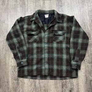 Vintage Towncraft Penneys Wool Plaid Flannel Board Button Shirt Loop Collar